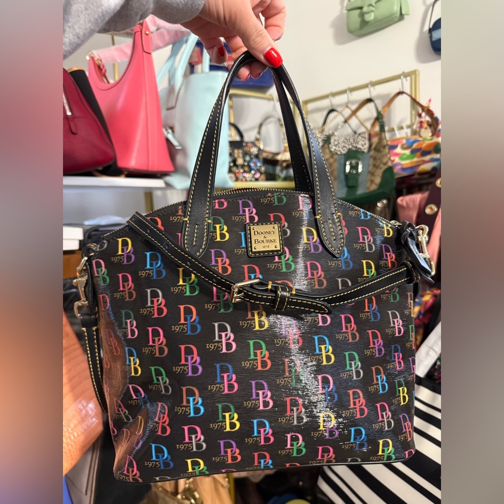 Dooney & Bourke Anniversary Black Rainbow Monogram Satchel 🌈🦆❤️